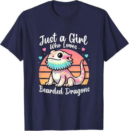 Just A Girl Who Loves Bearded Dragon Cute Reptile Lover T-Shirt - T-Shirt | Navy