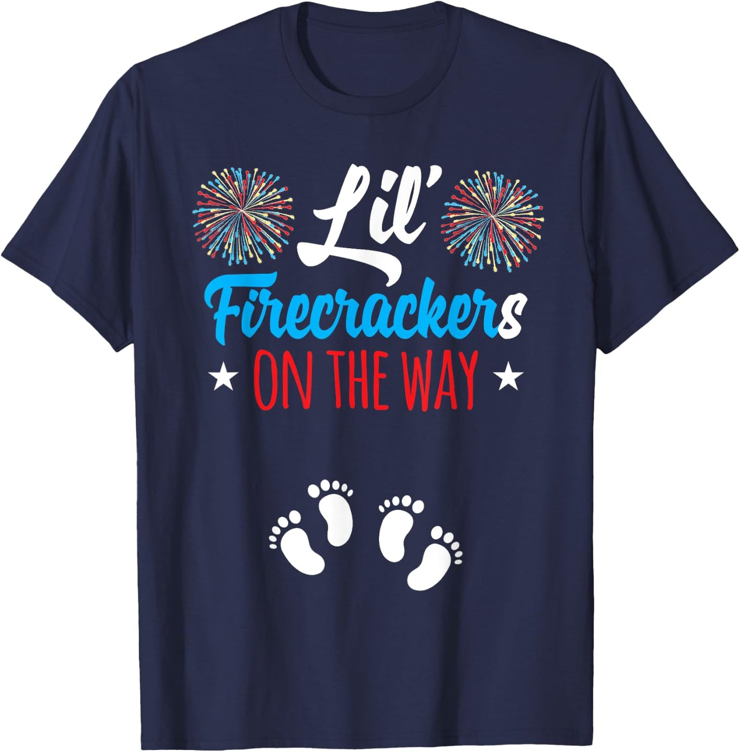 Mom of Twins Pregnancy Announcement 4th of July Pregnancy T-Shirt - T-Shirt | Navy