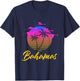 Bahamas Caribbean Retro Sunset Palm Tree Flamingo Vacation T-Shirt - T-Shirt | Navy
