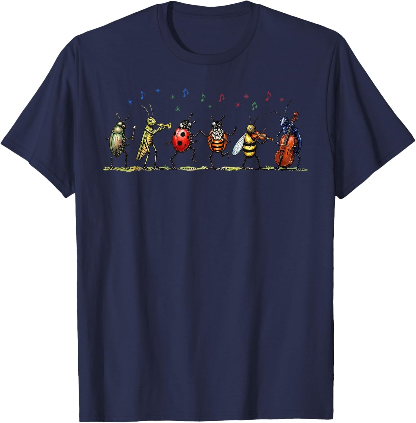 Bugs Music Band Instruments Musician Insect Music Lover T-Shirt - T-Shirt | Navy