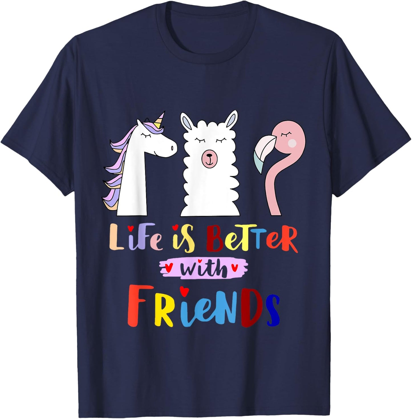 Das Leben besser mit mein Freunde - Llama Unicorn Flamingo T-Shirt - T-Shirt | Navy