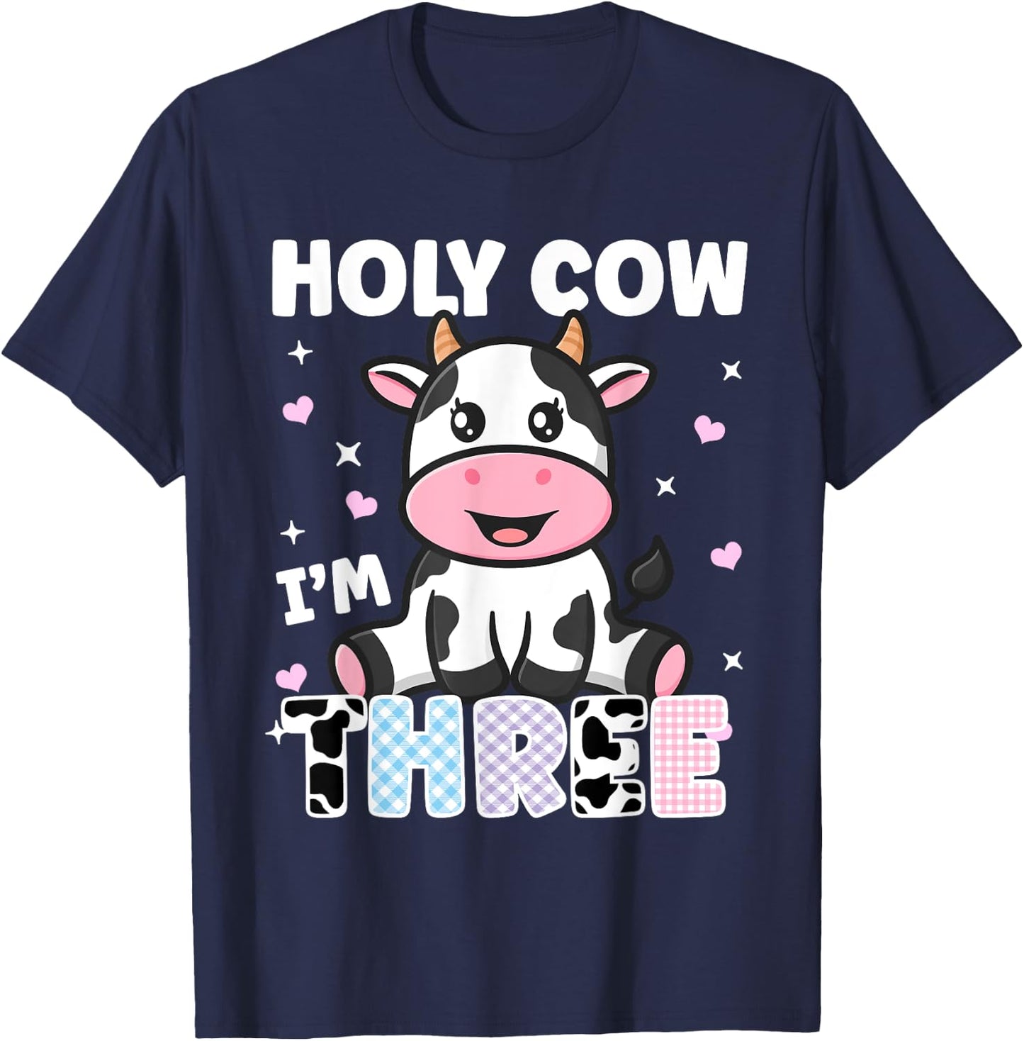Holy Cow I'm Three Years Old Cute Cow 3rd Birthday Party T-Shirt - T-Shirt | Navy