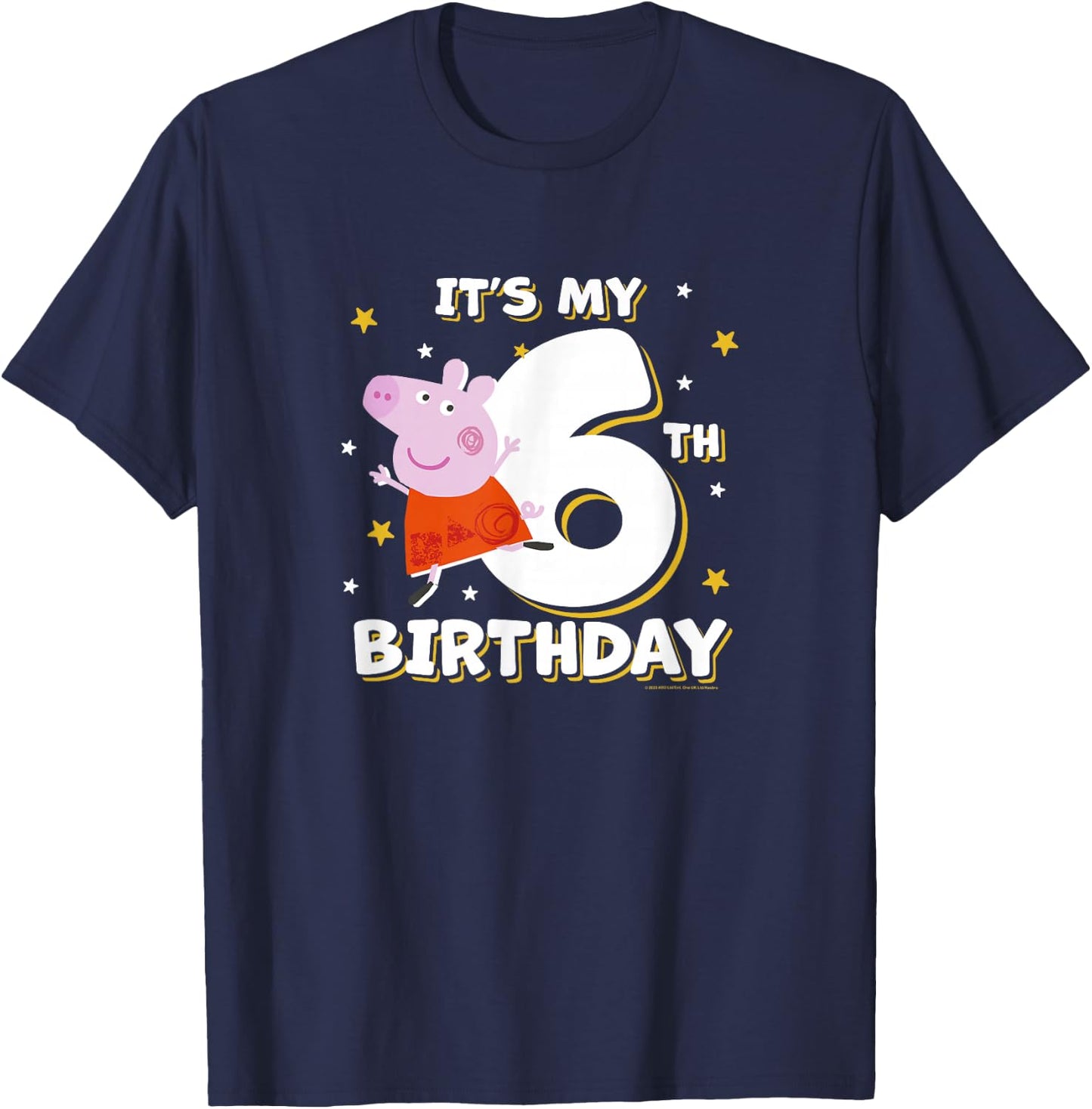 Peppa Pig It's My 6th Birthday Holiday Stars Celebration T-Shirt - T-Shirt | Navy