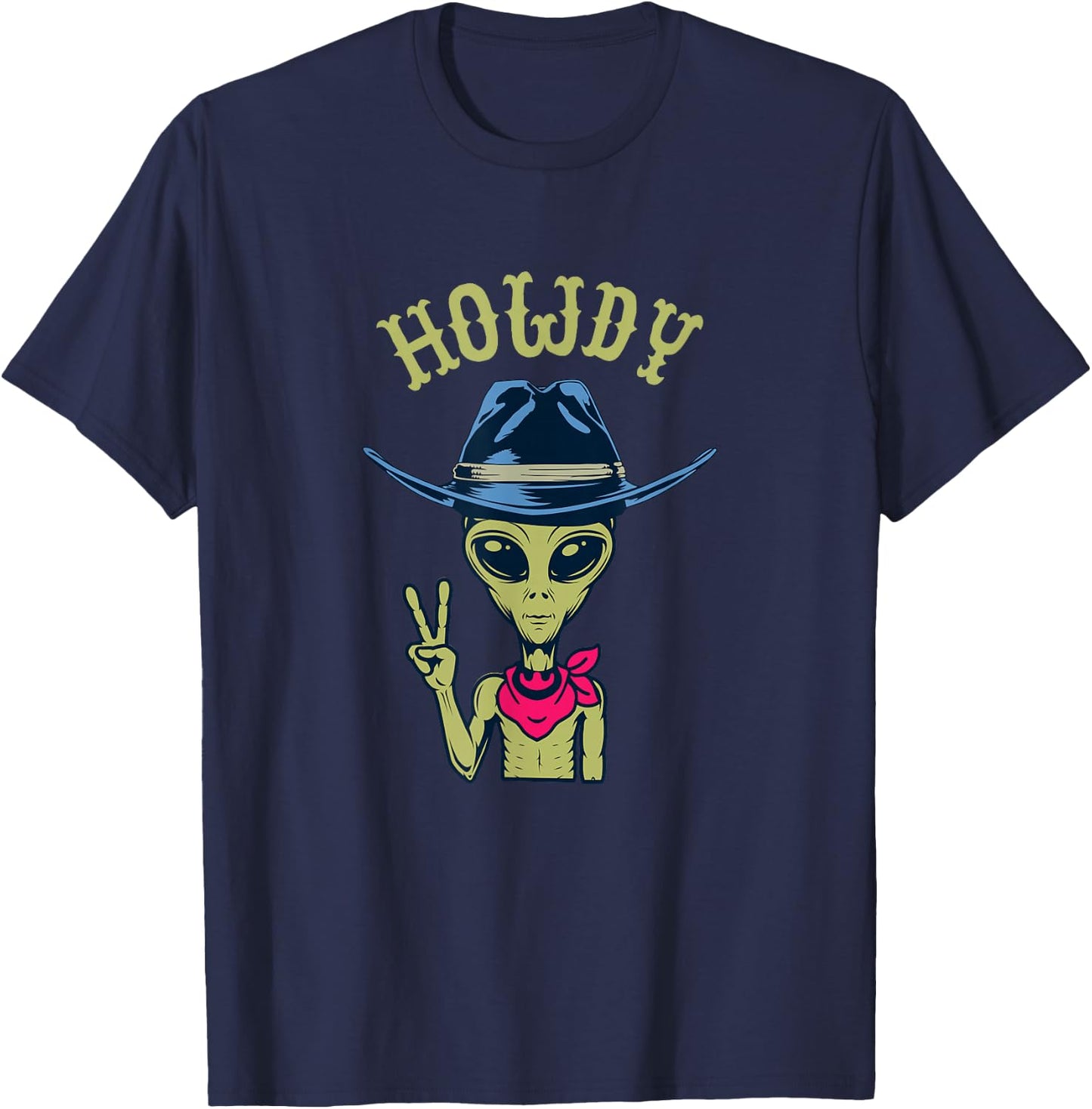 Funny Alien Cowboy Hat Howdy Peace Sign T-Shirt - T-Shirt | Navy