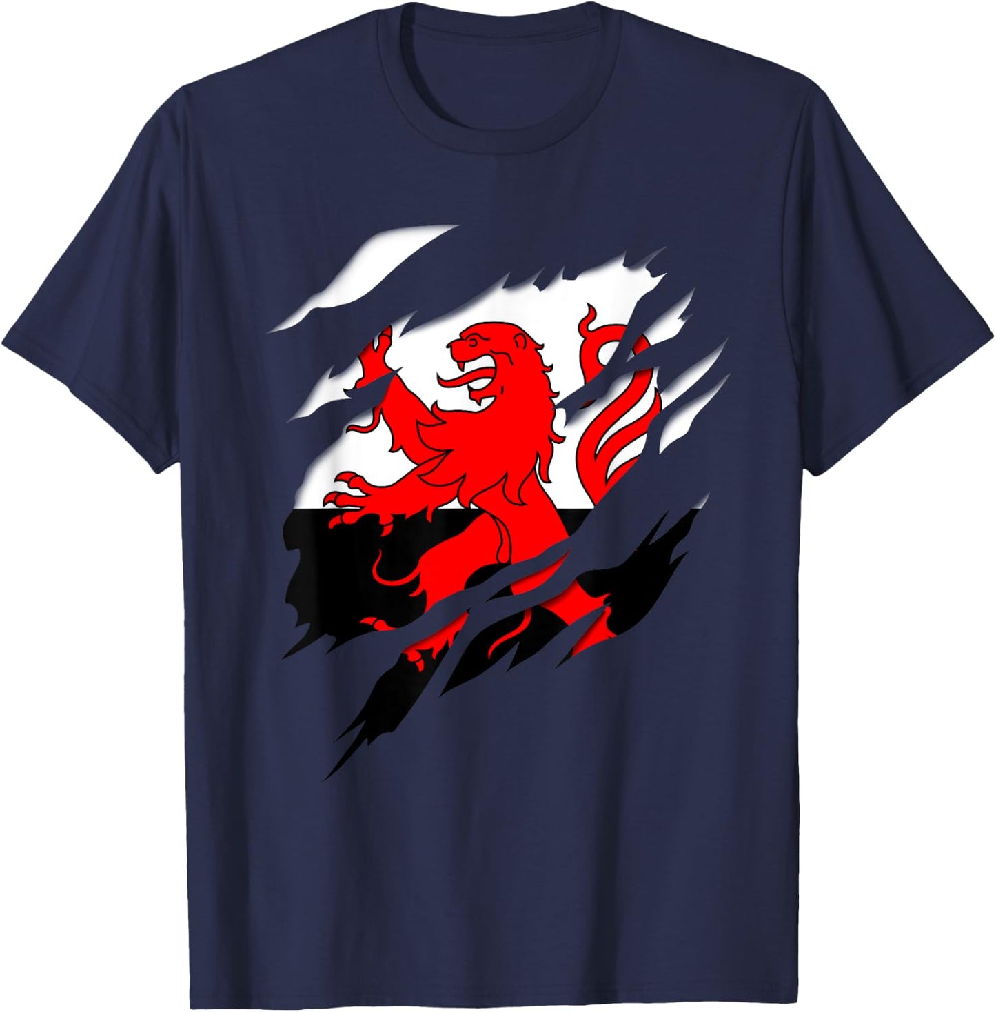 Flag Poitou Crest Torn 3D Effect France , Black, S T-Shirt - T-Shirt | Navy