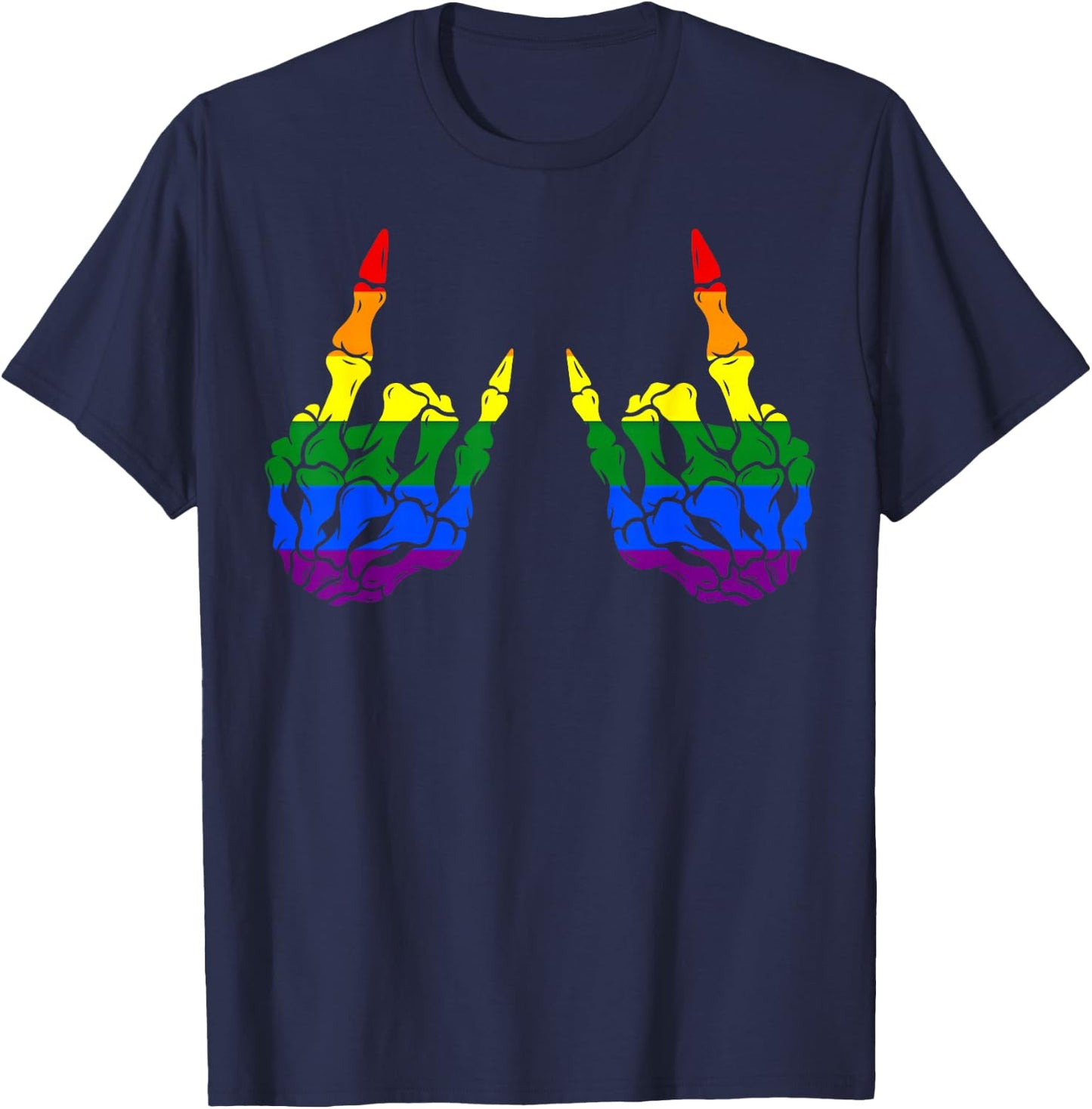 Skeleton Rock Hand LGBT-Q Cool Rainbow Flag Gay Pride Ally T-Shirt - T-Shirt | Navy