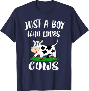 Just A Boy Who Loves Cows Animal Farm Small T-Shirt - T-Shirt | Navy
