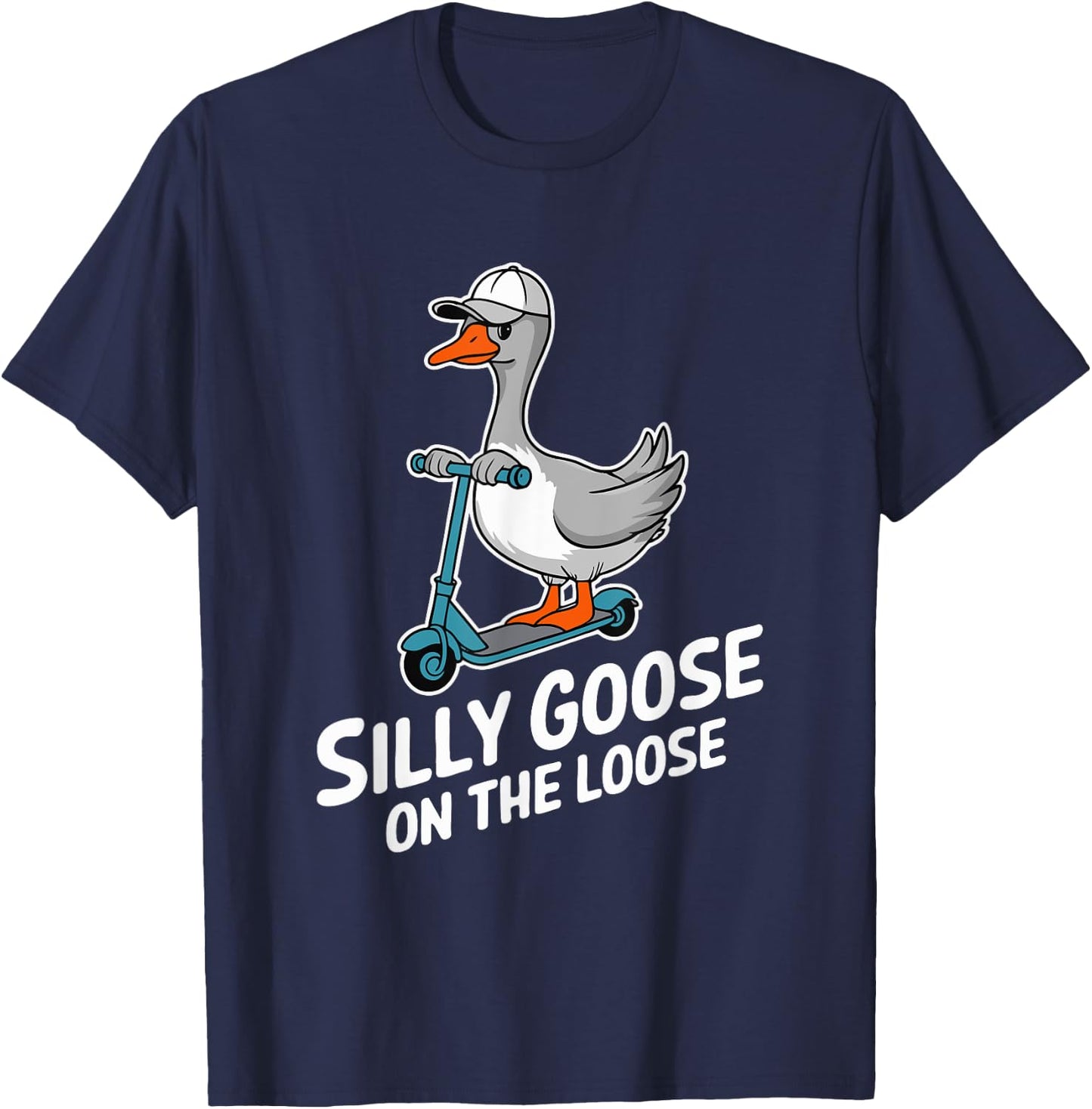 Funny Scooter Silly Goose on the loose Bird Animal Quirky T-Shirt - T-Shirt | Navy
