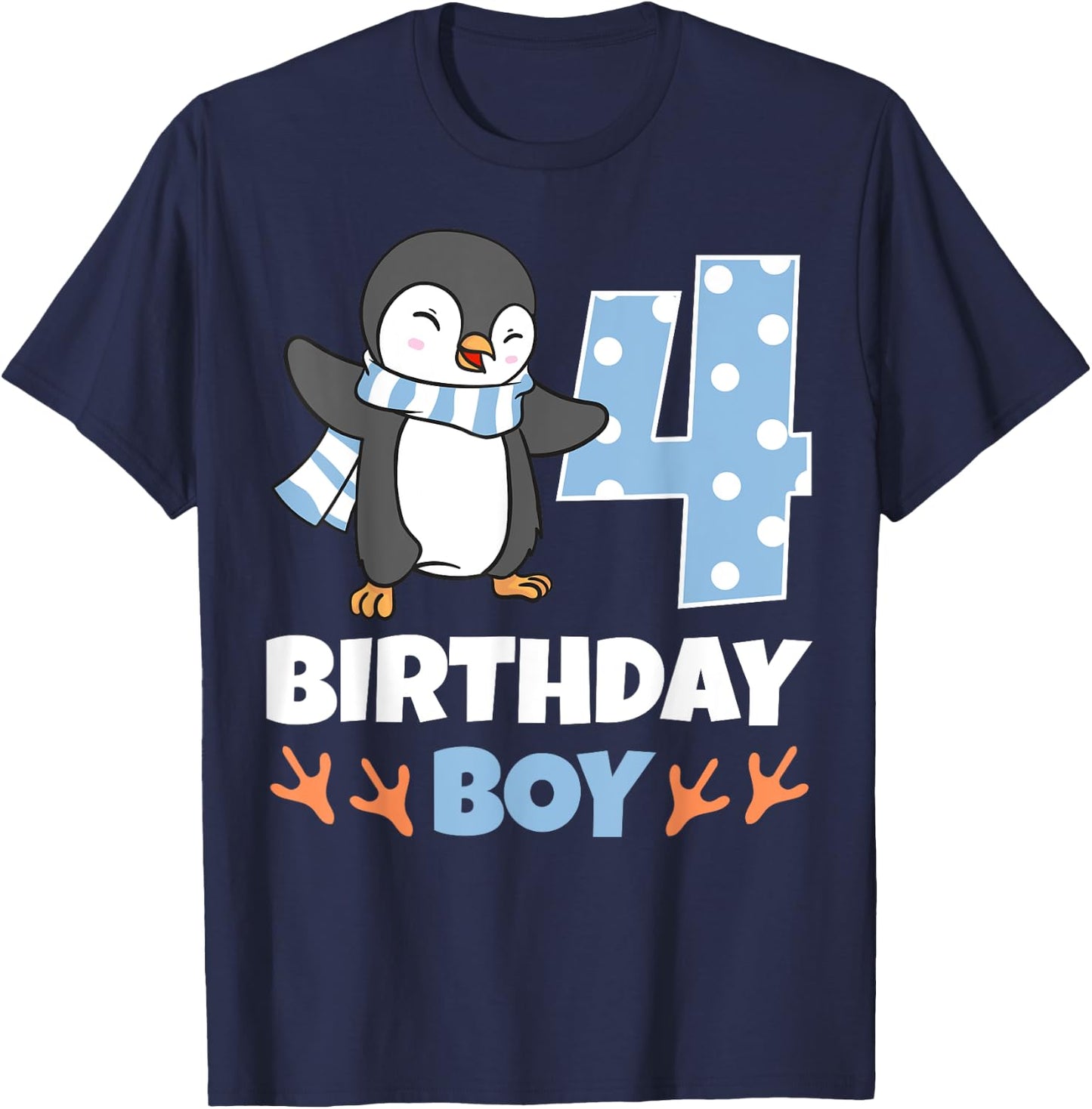 Penguin 4th Birthday Boy Winter Theme Party Celebration T-Shirt - T-Shirt | Navy
