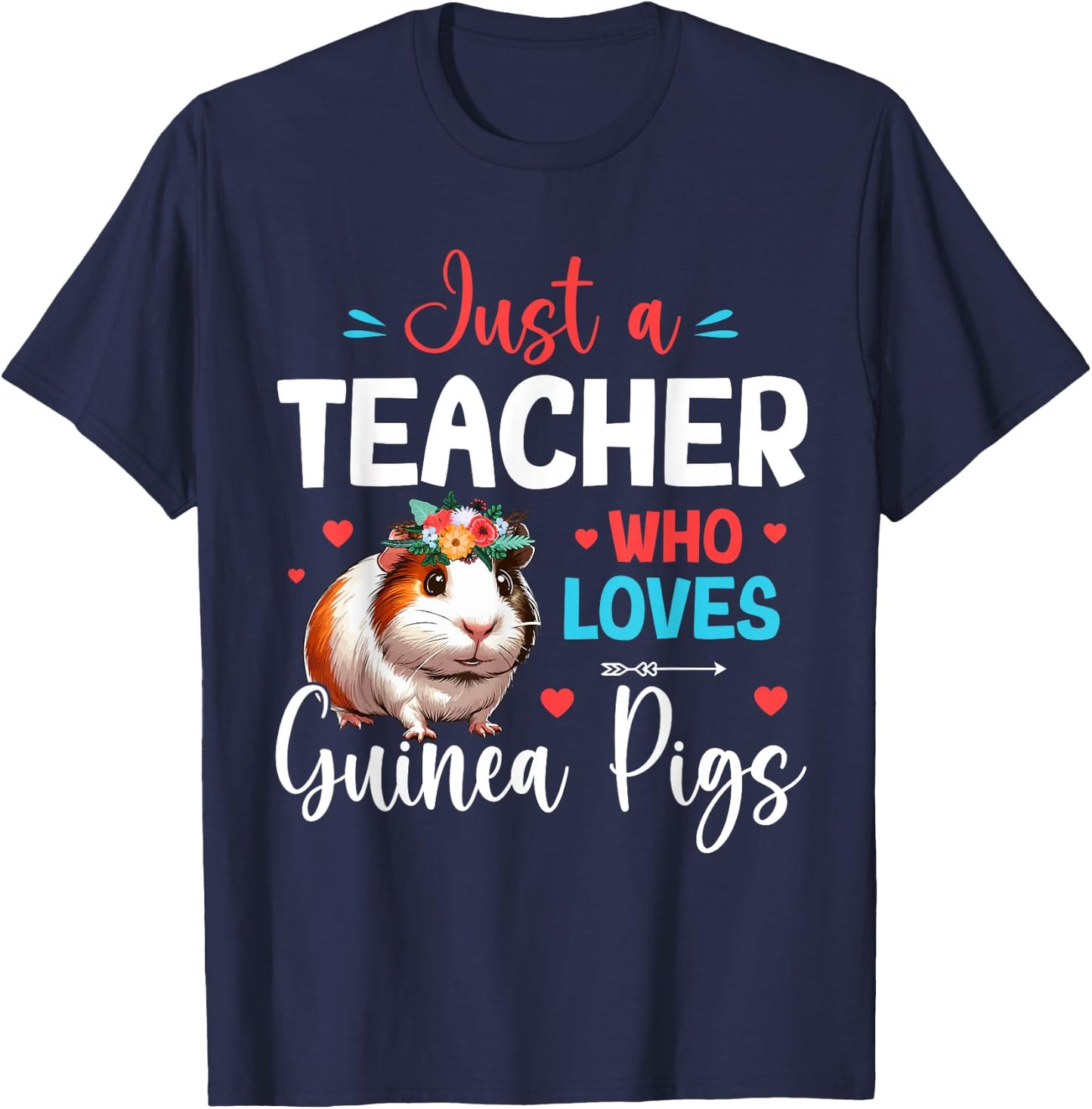 A Teacher Loves Guinea Pigs Costume Floral Cute Guinea Pig Men Women Kids T-Shirt - T-Shirt | Navy