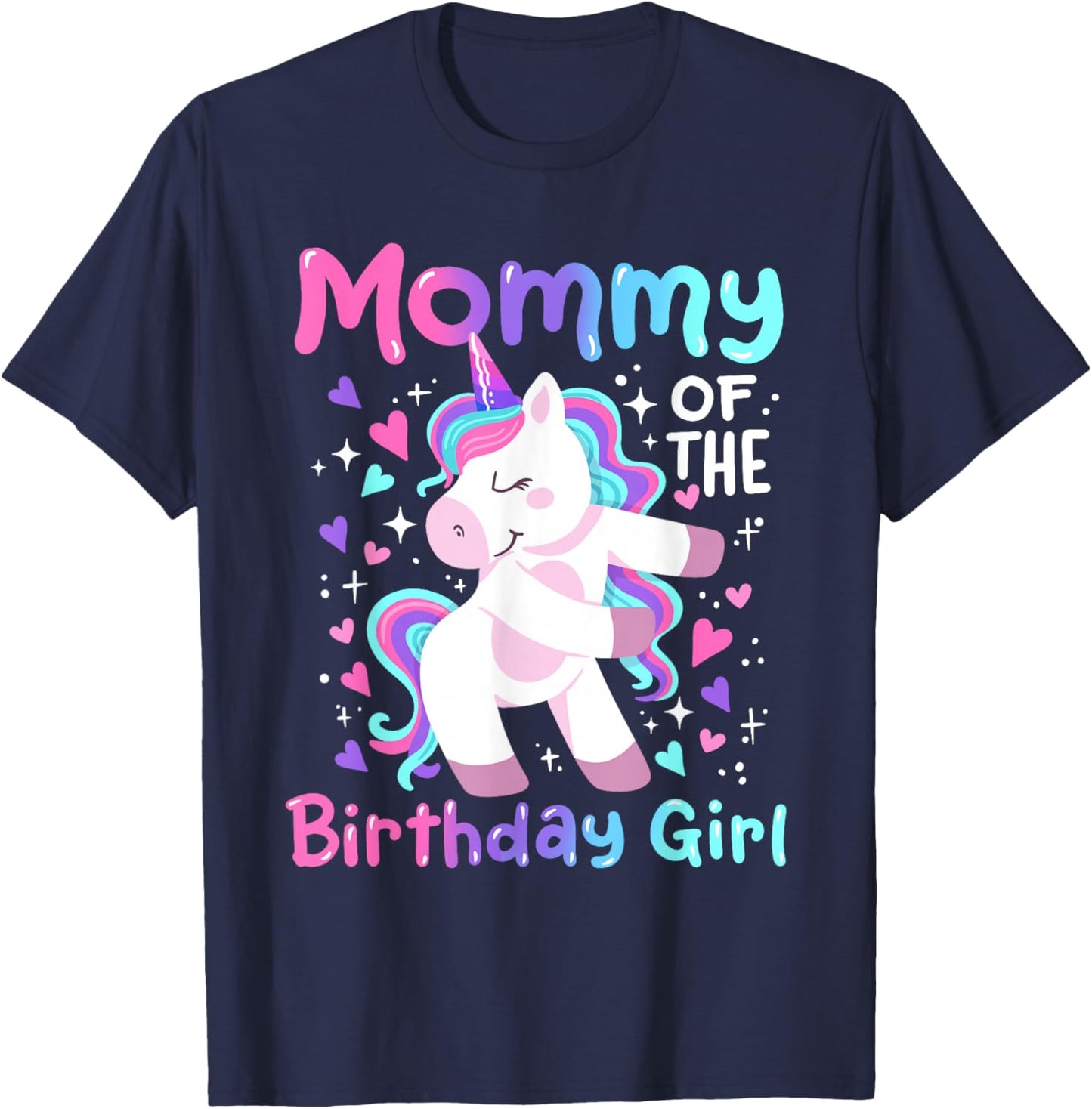 Mommy of the Birthday Girl Flossing Unicorn Family Matching T-Shirt - T-Shirt | Navy
