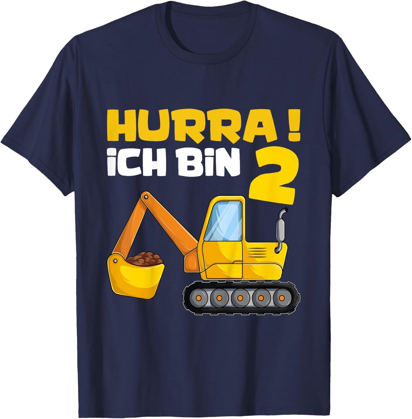 Hurra Ich Bin 2. Geburtstag Jungen Shirts, Zwei Jahre Bagger T-Shirt - T-Shirt | Navy