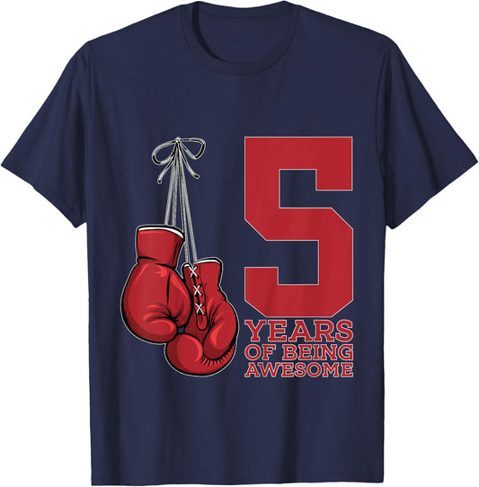 Boxing 5 Years of Being Awesome Boxer 5th Birthday T-Shirt - T-Shirt | Navy