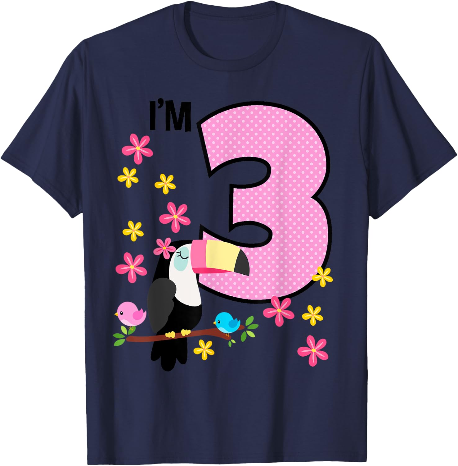Toucan 3rd Birthday 3 Year Old Birthday Girl Tropical Birds T-Shirt - T-Shirt | Navy