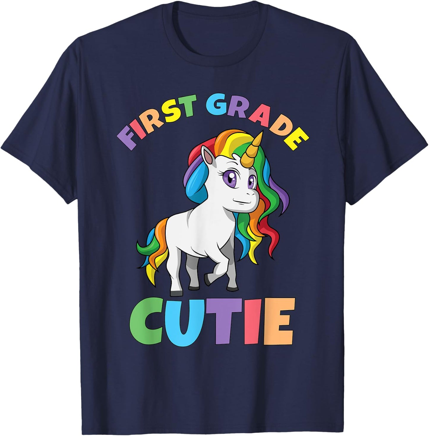 First Day of School 1st First Grade Cutie Girls Unicorn T-Shirt - T-Shirt | Navy