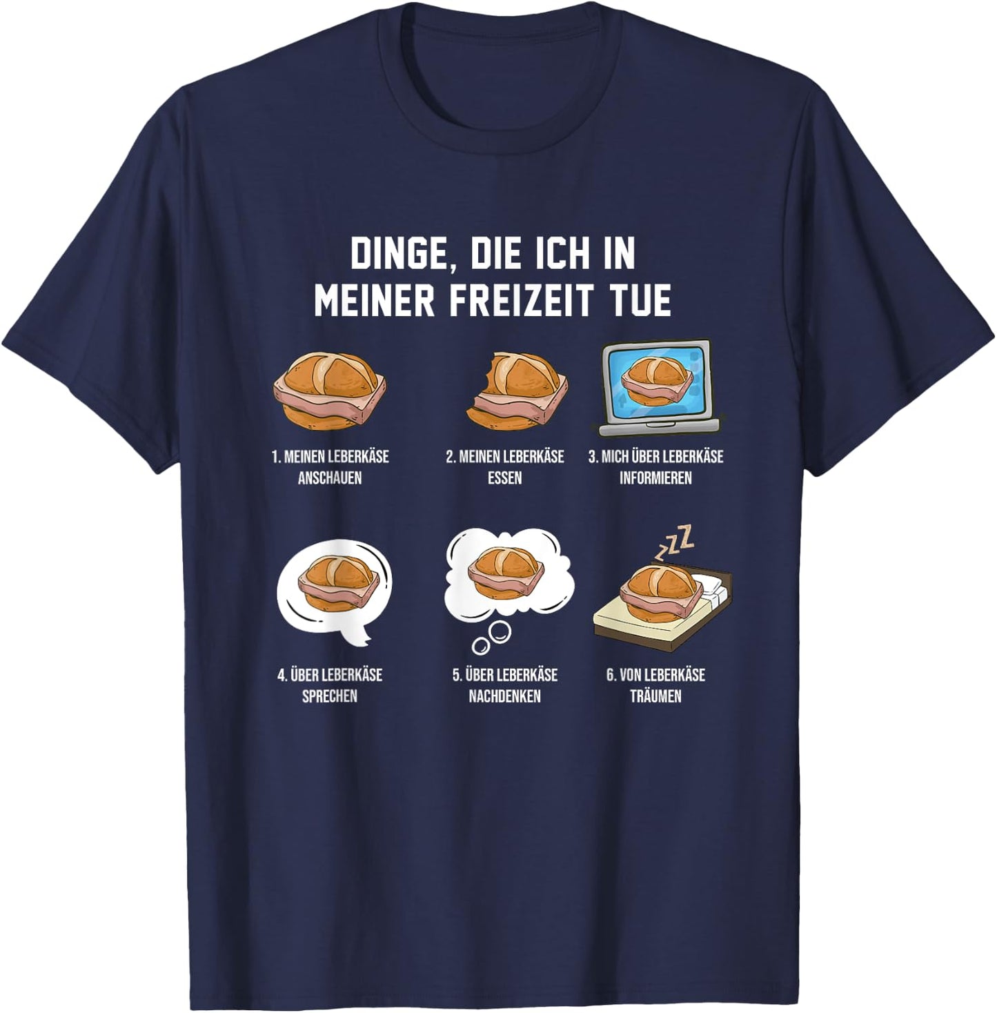 Lustige Leberkäsesemmel Spruch Geschenkideen Leberkäse in der Freizeit Schwarz Cartoon Mandarinkragen Kurzarm S Frauen T-Shirt - T-Shirt | Navy