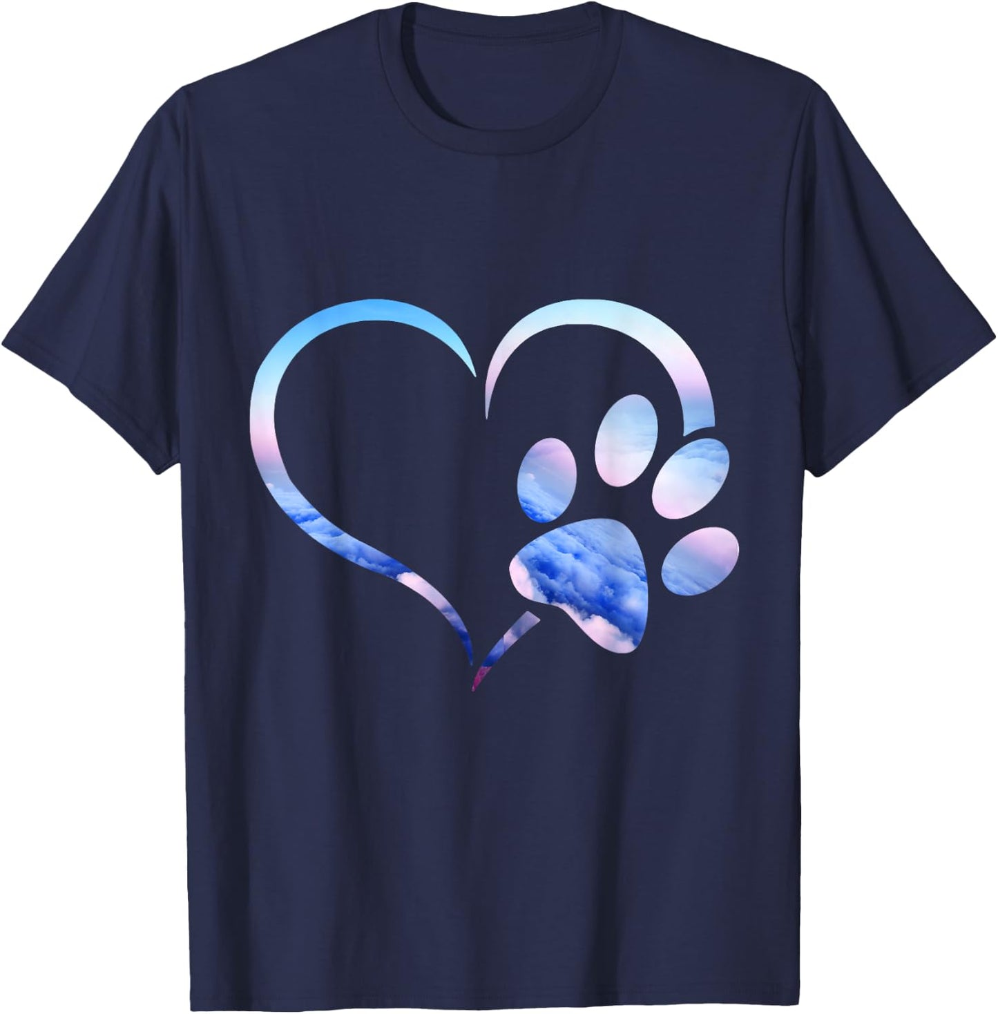 Blue pink Ombre Dog Paw Print heart For Dogs Lover Women Girls Kids T-Shirt - T-Shirt | Navy