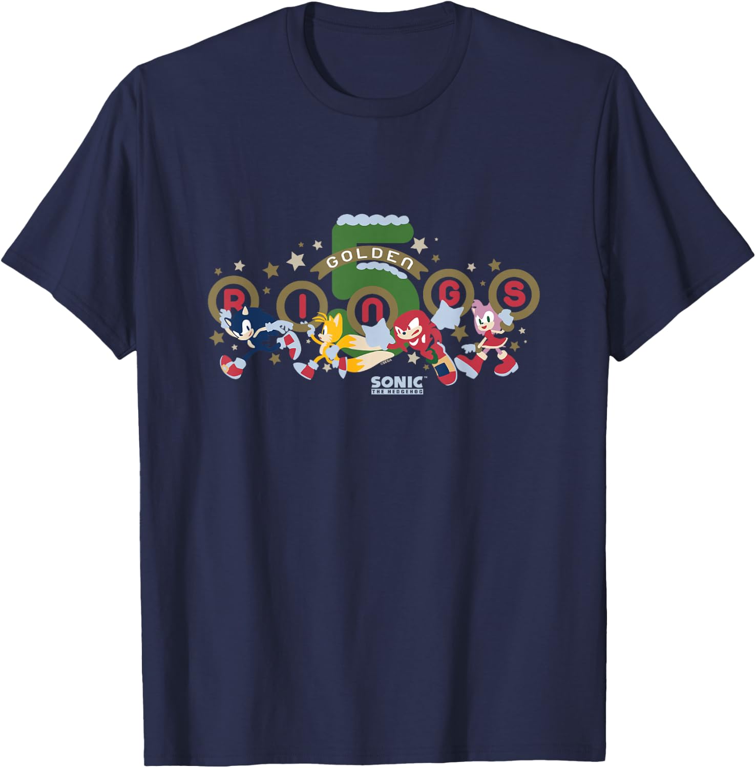 Sonic The Hedgehog Christmas 5 Golden Rings Vintage Logo T-Shirt - T-Shirt | Navy