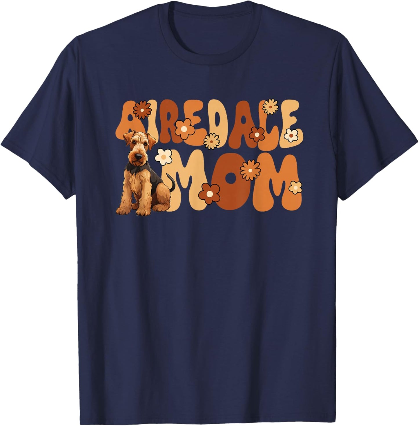 Airedale Terrier Groovy World's Best Airedale Mom T-Shirt - T-Shirt | Navy