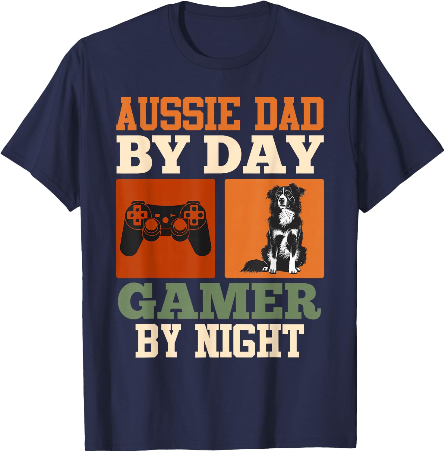 AUSSIE DAD BY DAY GAMER BY NIGHT Funny Vintage T-Shirt - T-Shirt | Navy