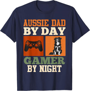 AUSSIE DAD BY DAY GAMER BY NIGHT Funny Vintage T-Shirt - T-Shirt | Navy