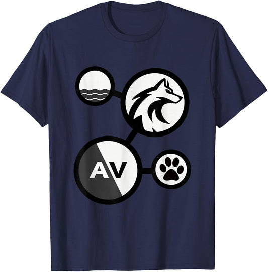 WaterWolf Community Adults , Black, Small, Short Sleeve, Cotton 65% Polyester 35%, , Graphic, Modern, Lightweight, Double Cuff, Stretchable, Casual Wear, Alpha Size T-Shirt - T-Shirt | Navy