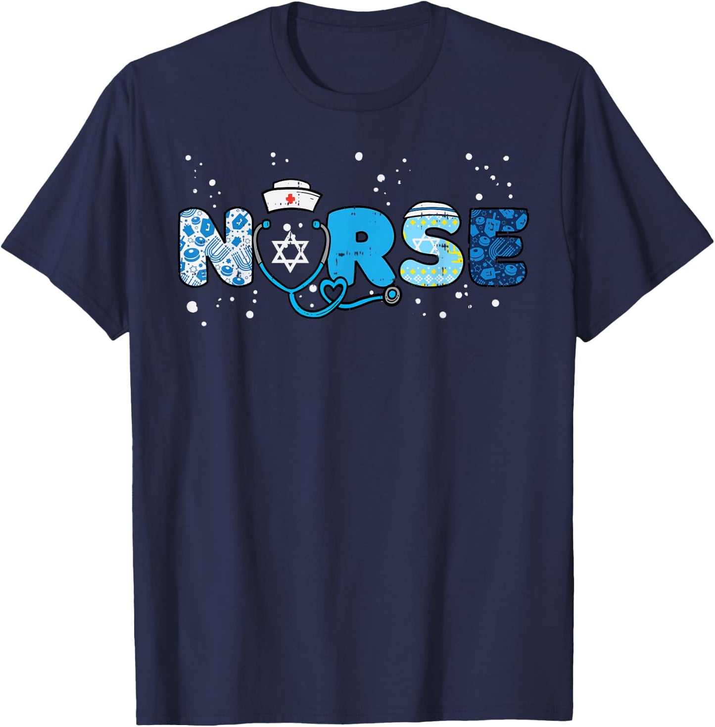Hanukkah Nurse Chanukah Nursing Scrub Top Jewish RN Women T-Shirt - T-Shirt | Navy