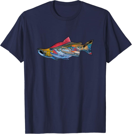 Fab Four Alaska Salmon Derek DeYoung Fishing Gift T-Shirt - T-Shirt | Navy