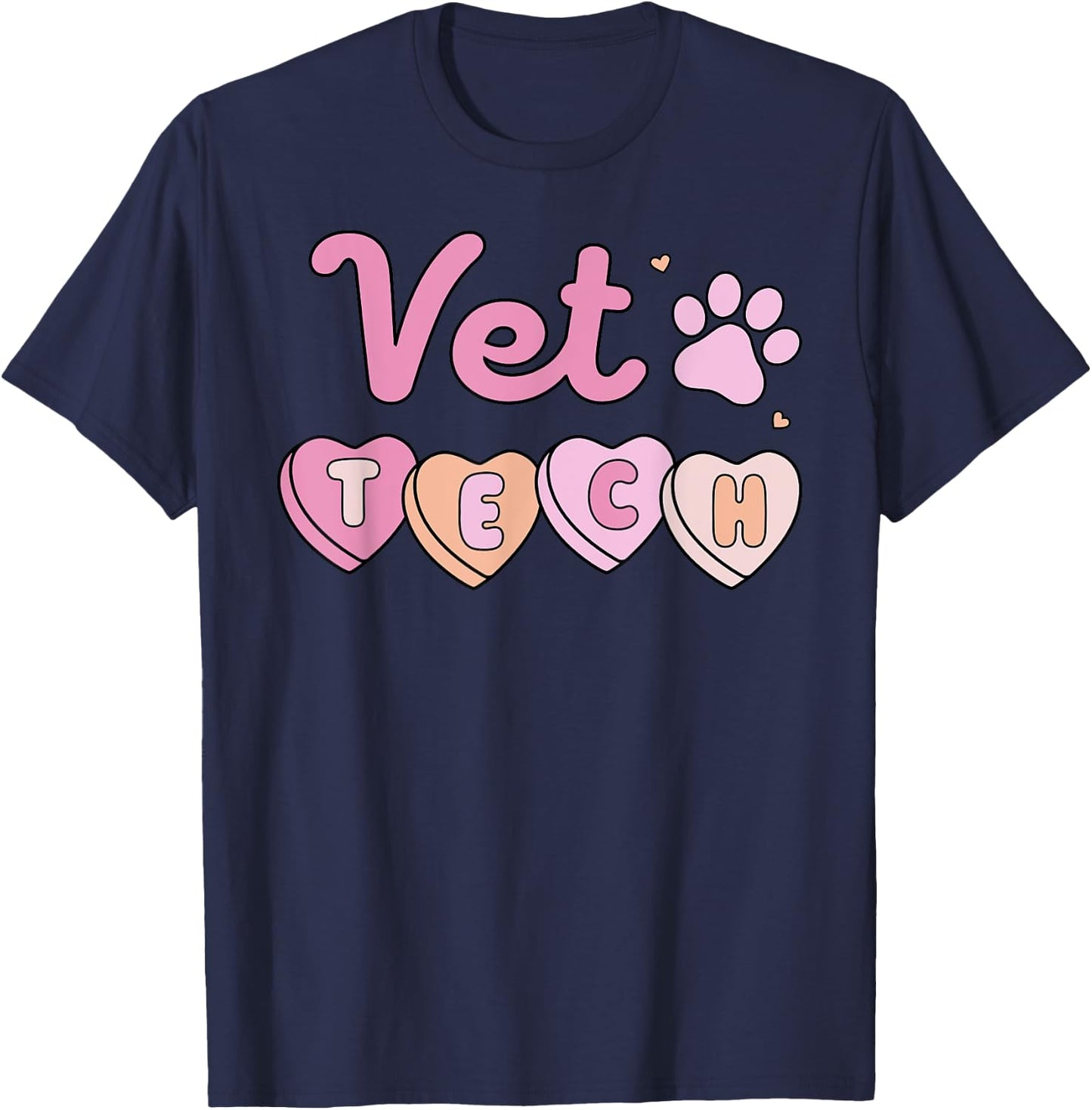 Vet Tech Valentines Day Veterinary Medicine Retro Hearts T-Shirt - T-Shirt | Navy