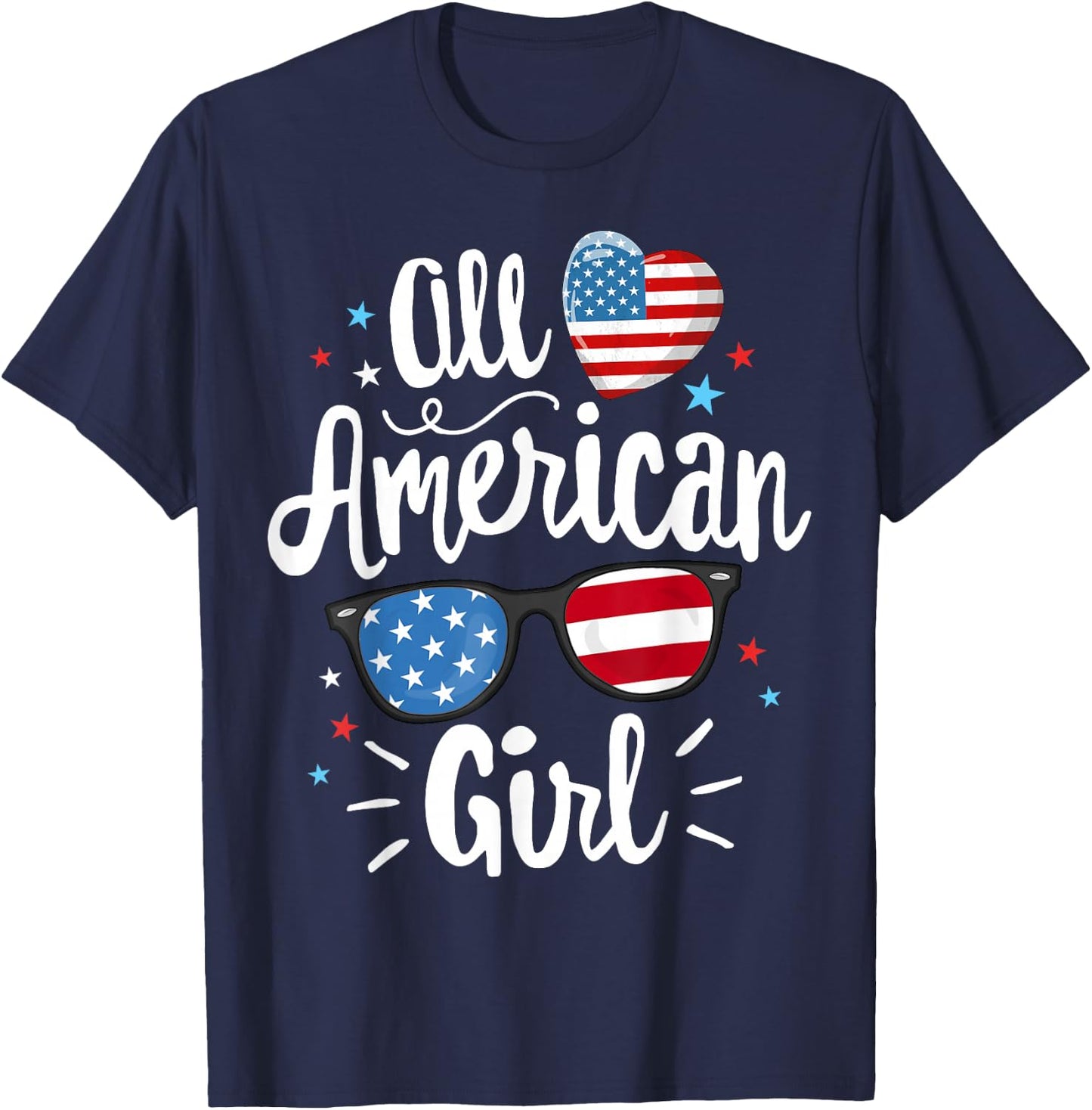 All American Girl Women American Flag 4th of July Patriotic T-Shirt - T-Shirt | Navy