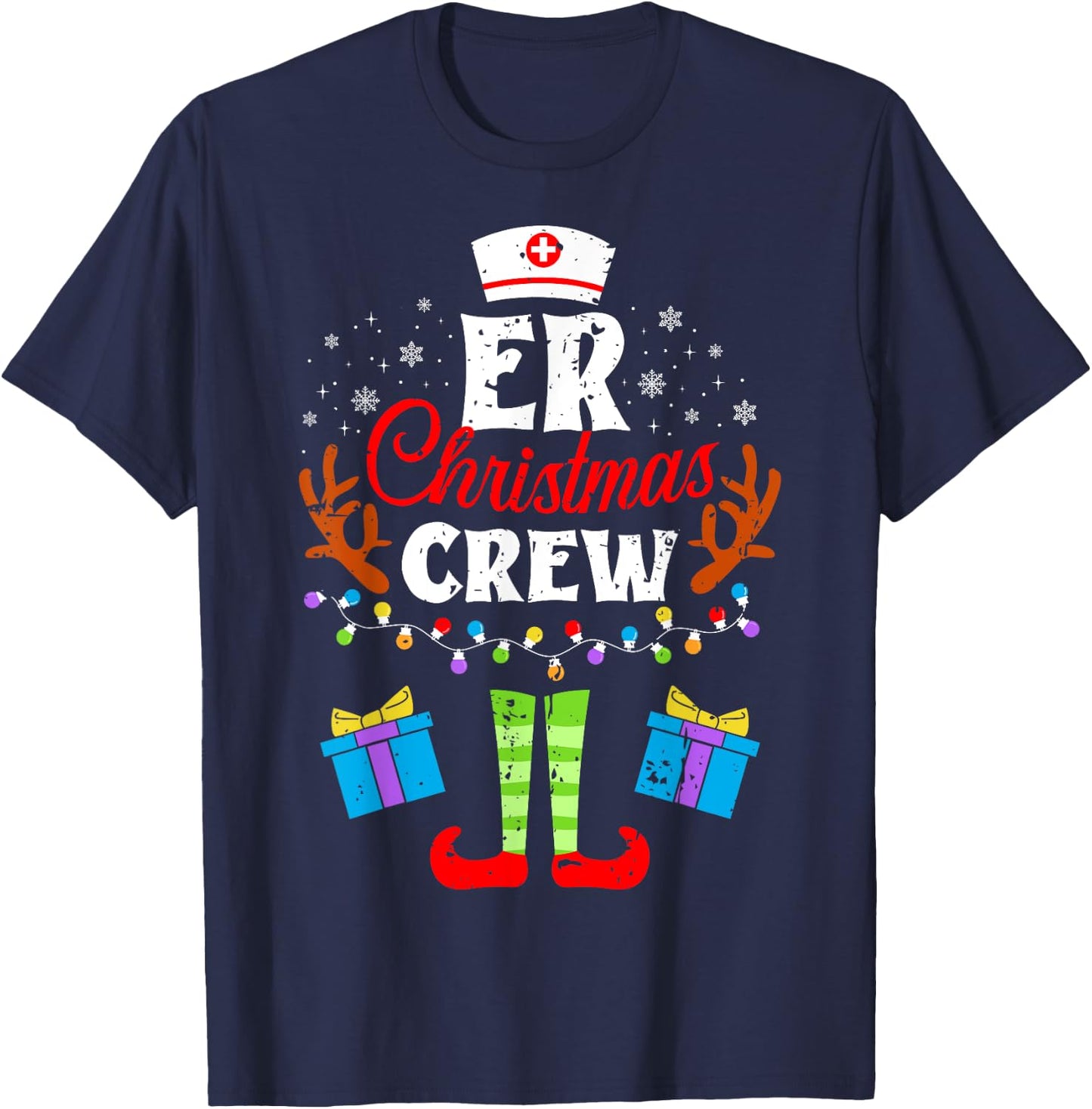 ER Christmas Nurse Crew Nursing Women Men Pajama Xmas T-Shirt - T-Shirt | Navy