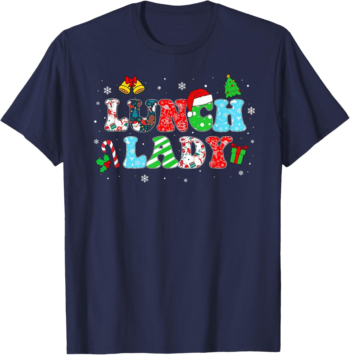 Groovy Lunch Lady Christmas Matching Xmas Lunch Lady Women T-Shirt - T-Shirt | Navy