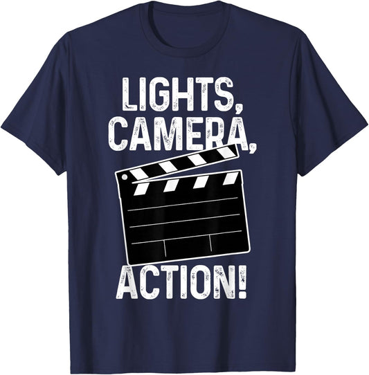 Movie Director Producer Filmmaker Film Lights Camera Action T-Shirt - T-Shirt | Navy