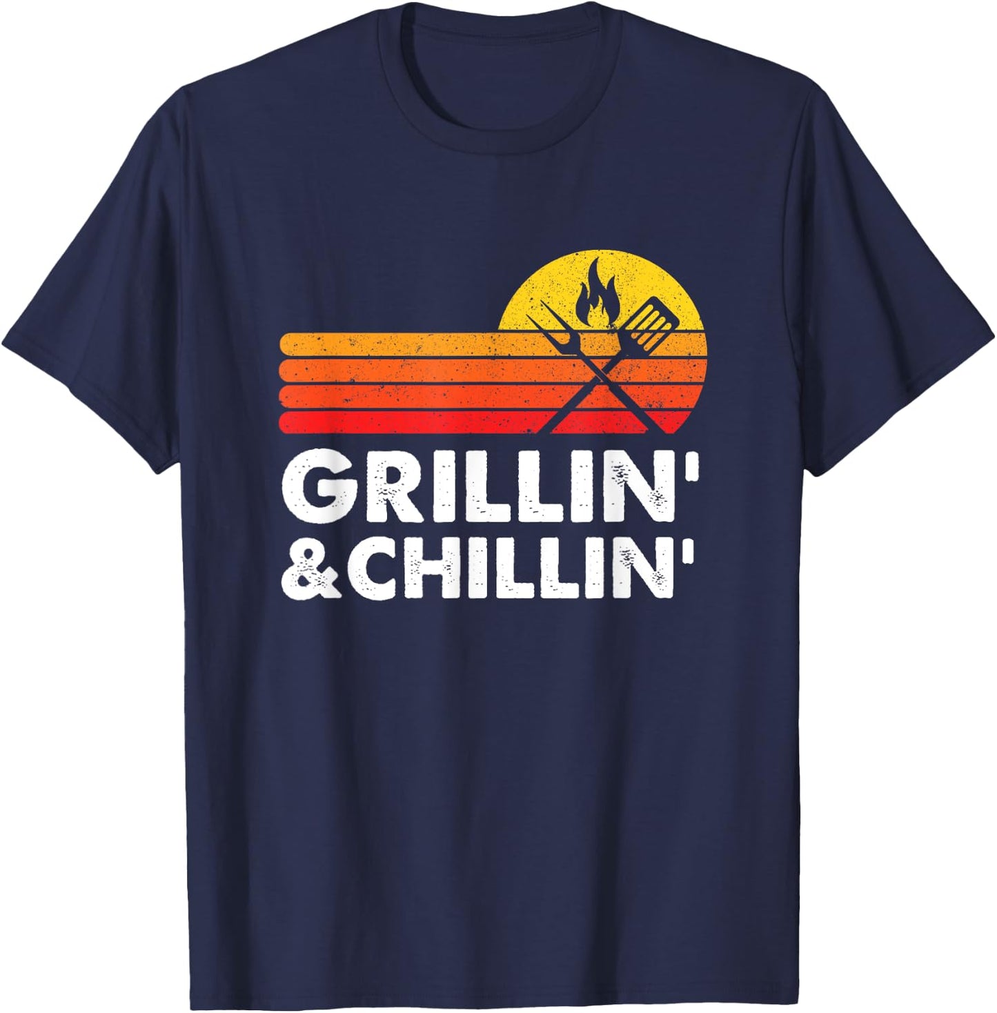 Grilling And Chilling Smoke Meat BBQ Gift Home Cook Dad Men T-Shirt - T-Shirt | Navy
