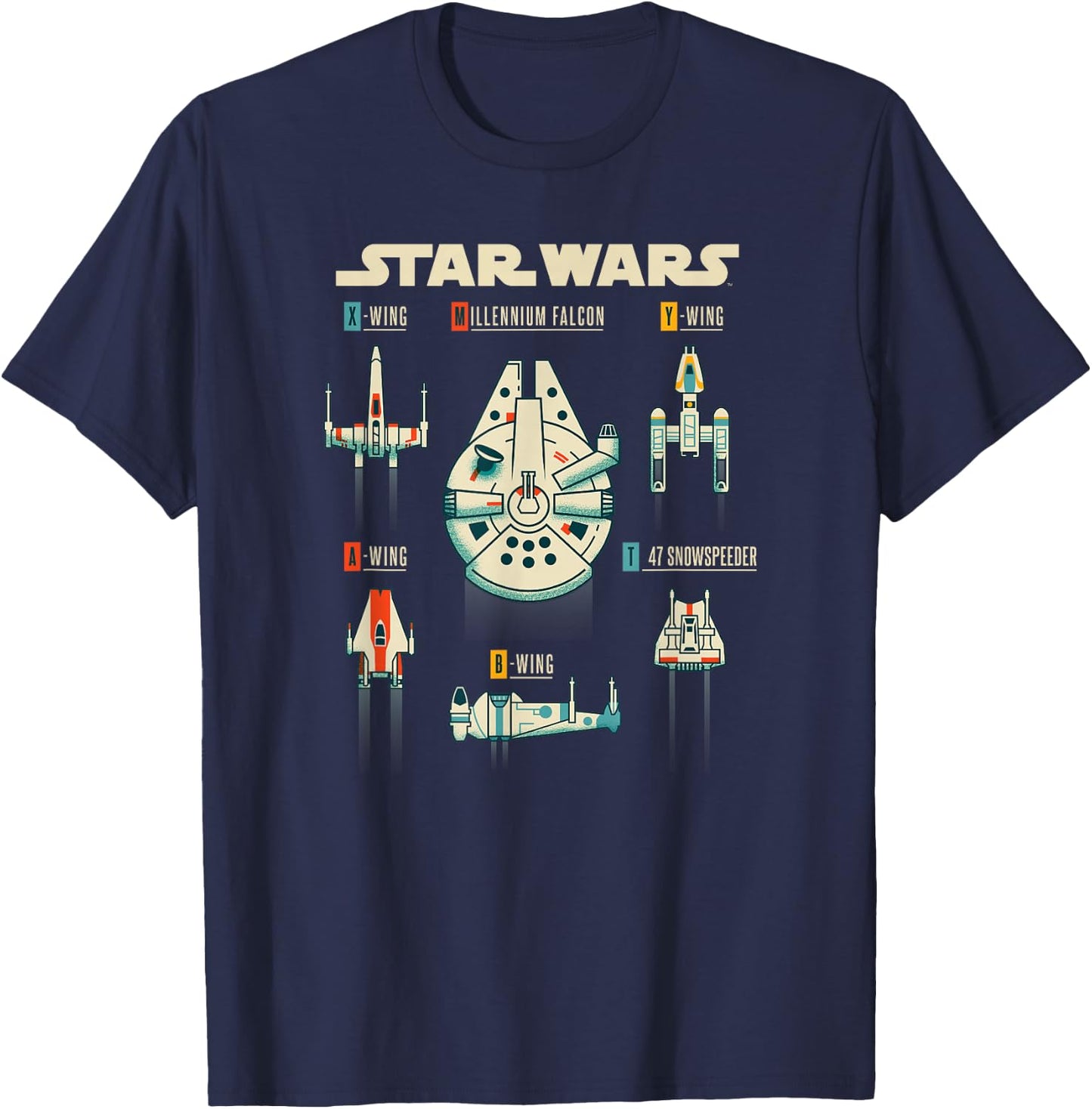 Star Wars Classic Rebel Ships Millennium Falcon Diagram T-Shirt - T-Shirt | Navy