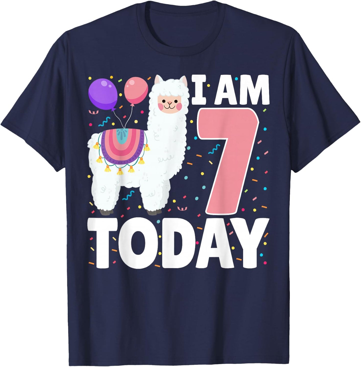 I'm 7 Today 7th Birthday Party Cute Llama Lover Boys Girls T-Shirt - T-Shirt | Navy