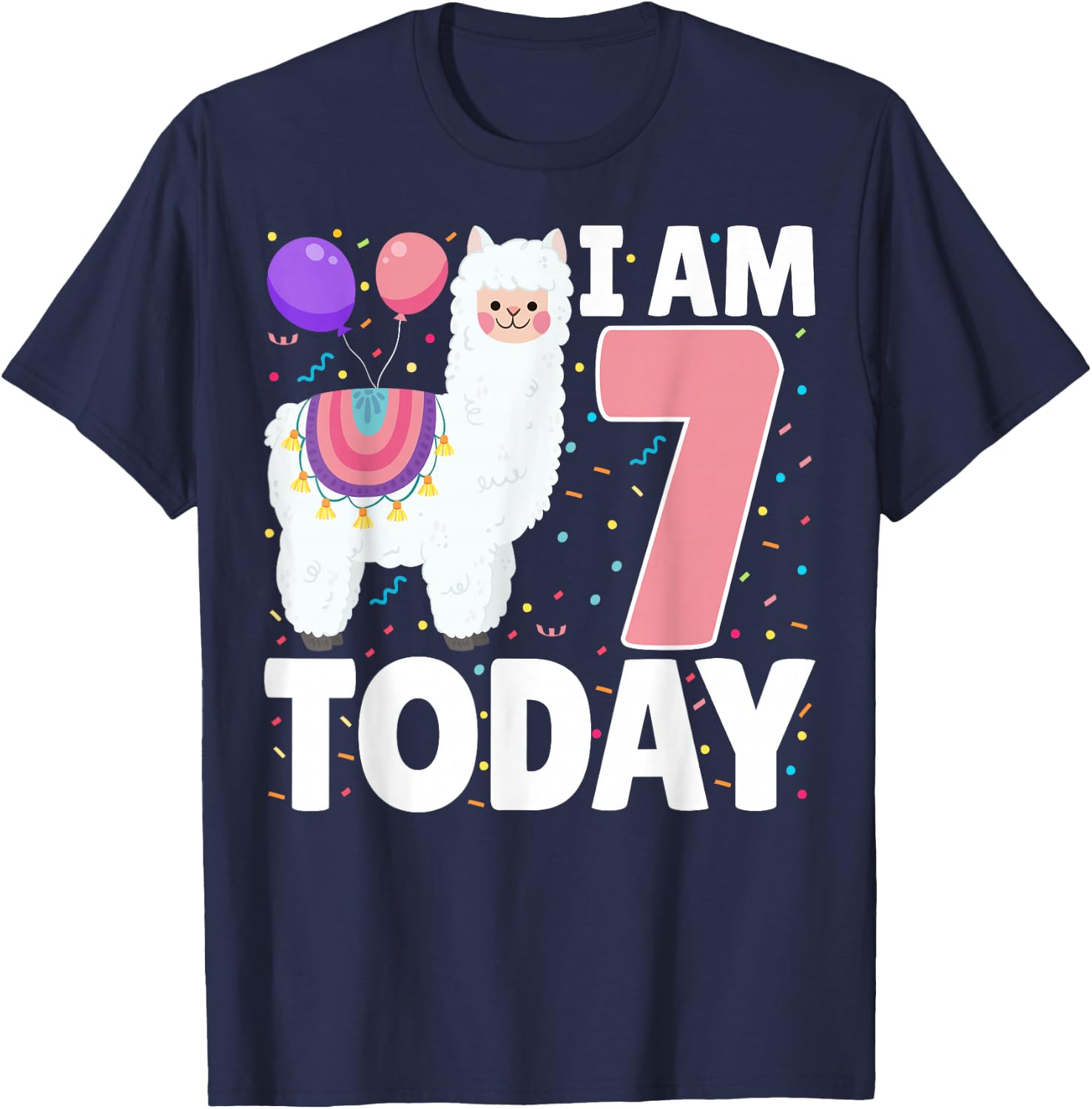 I'm 7 Today 7th Birthday Party Cute Llama Lover Boys Girls T-Shirt - T-Shirt | Navy