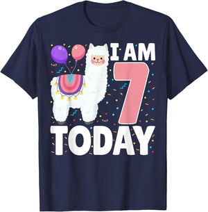 I'm 7 Today 7th Birthday Party Cute Llama Lover Boys Girls T-Shirt - T-Shirt | Navy