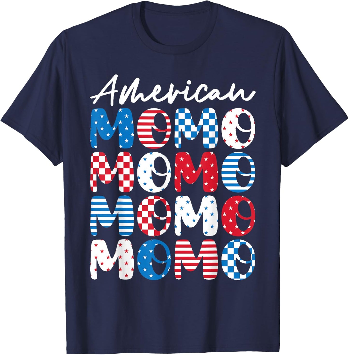 American Momo Momo Momo Red White Blue Stars Stripes Mother T-Shirt - T-Shirt | Navy