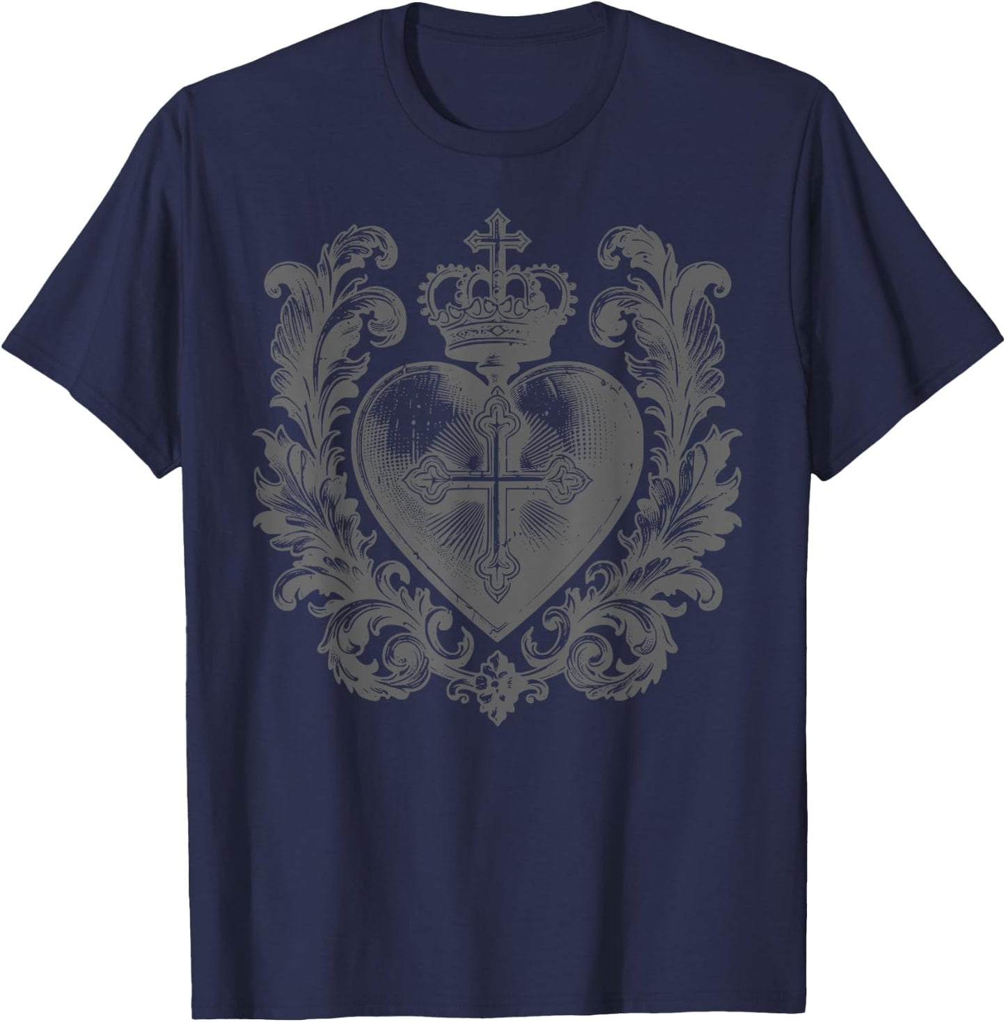 Vintage Catholic Ex Voto Heart , Black, S T-Shirt - T-Shirt | Navy