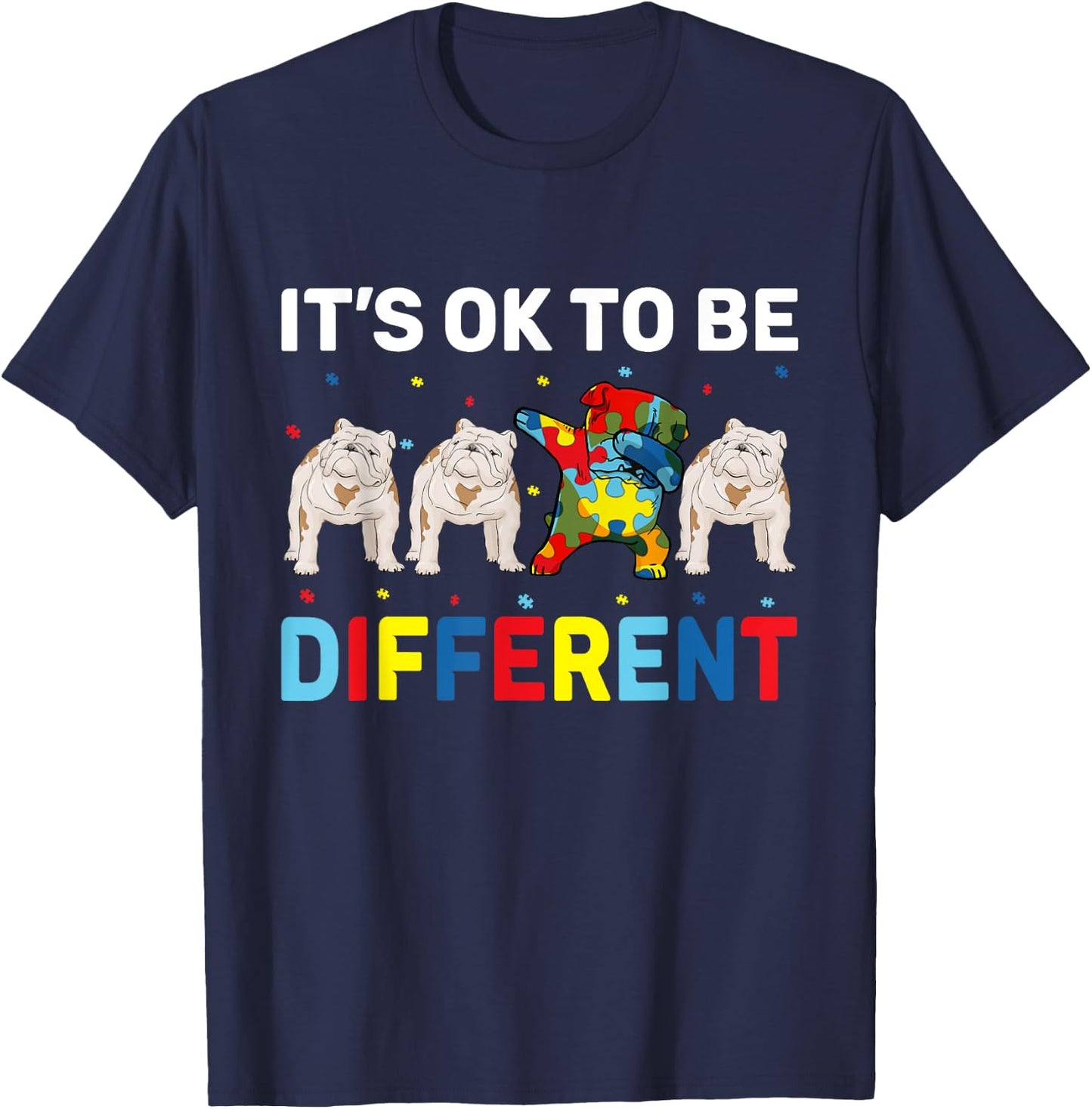 Autism Awareness Day Gift Funny Dabbing English Bulldog T-Shirt - T-Shirt | Navy