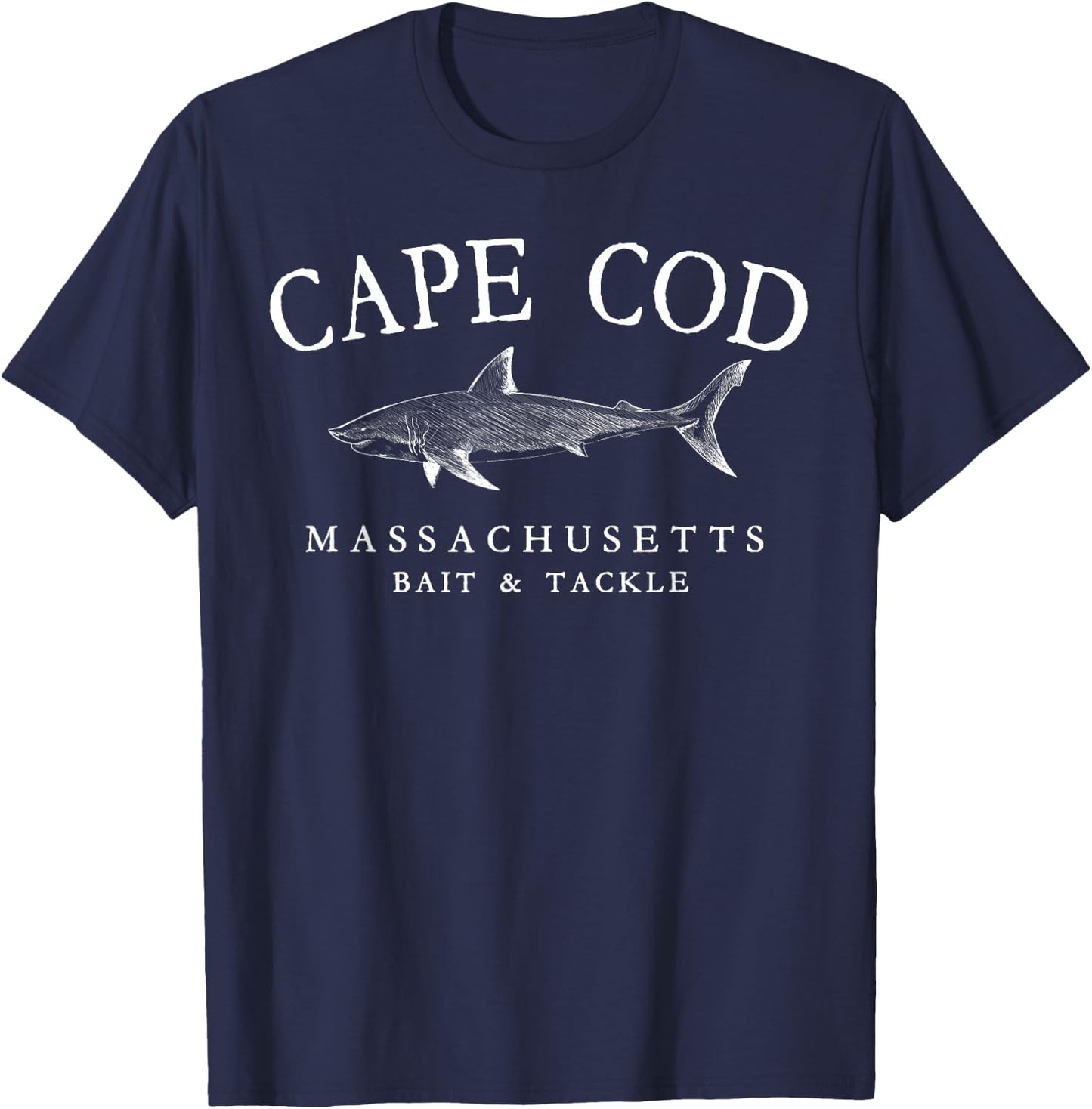 Cape Cod Massachusetts Shark White Art Fishing T-Shirt - T-Shirt | Navy