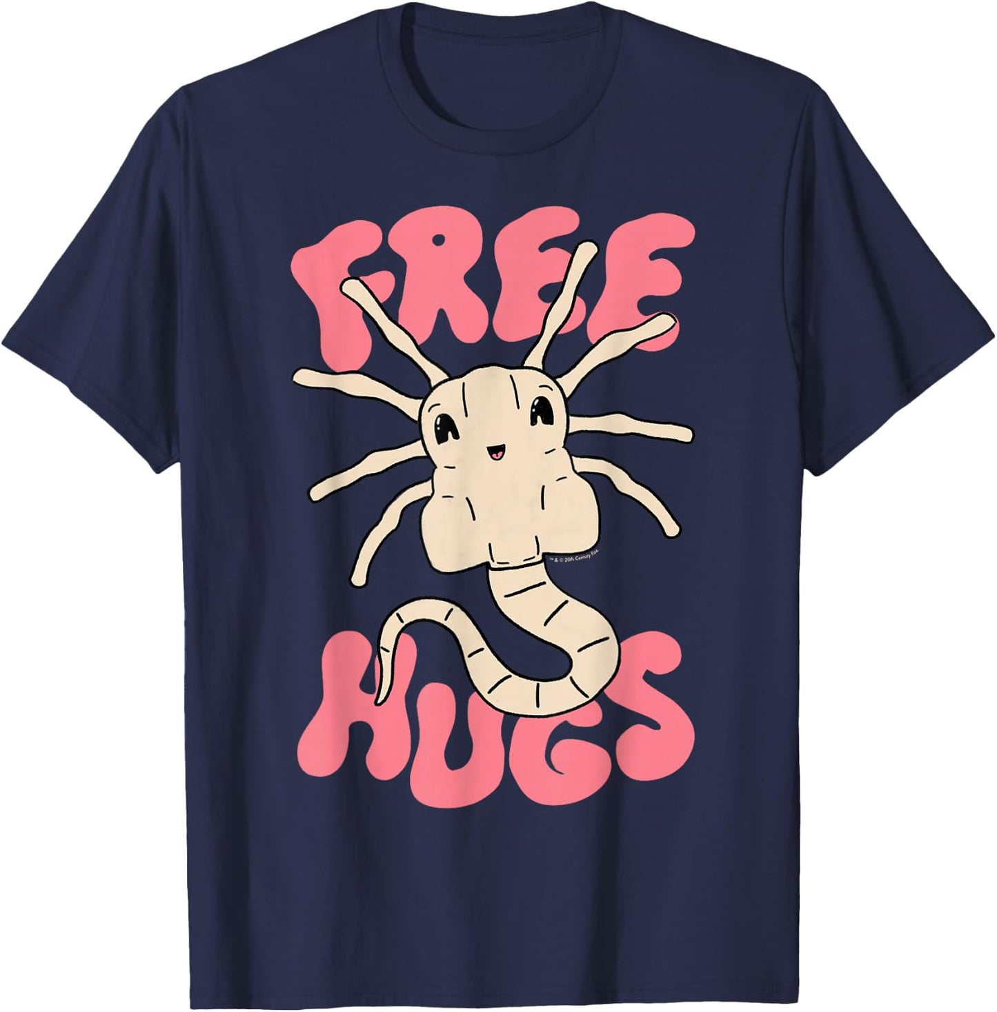 Aliens Cute Facehuggers Free Hugs Big Chest Poster T-Shirt - T-Shirt | Navy