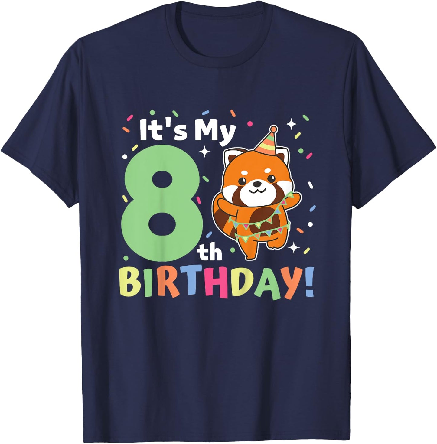 Kinder Rote Panda 8. Geburtstag Kinder acht Jahre alt Roter Panda T-Shirt - T-Shirt | Navy