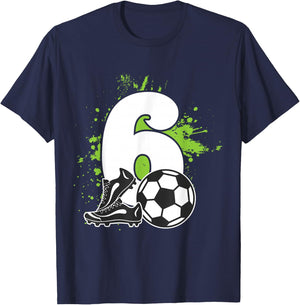 Children's 6th Birthday Boy Footballer Football , black, 80 T-Shirt - T-Shirt | Navy