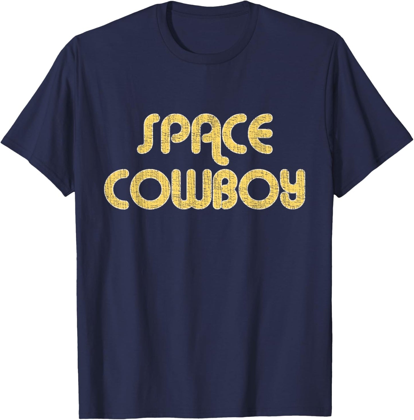 SPACE COWBOY Vintage Large Print Retro Distressed T-Shirt - T-Shirt | Navy