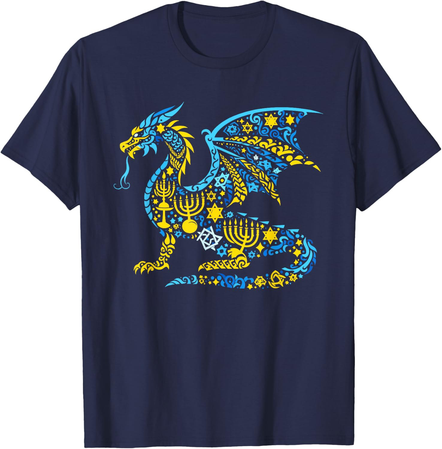 Dragon Menorah Dreidel Jewish Hanukkah Kids T-Shirt - T-Shirt | Navy