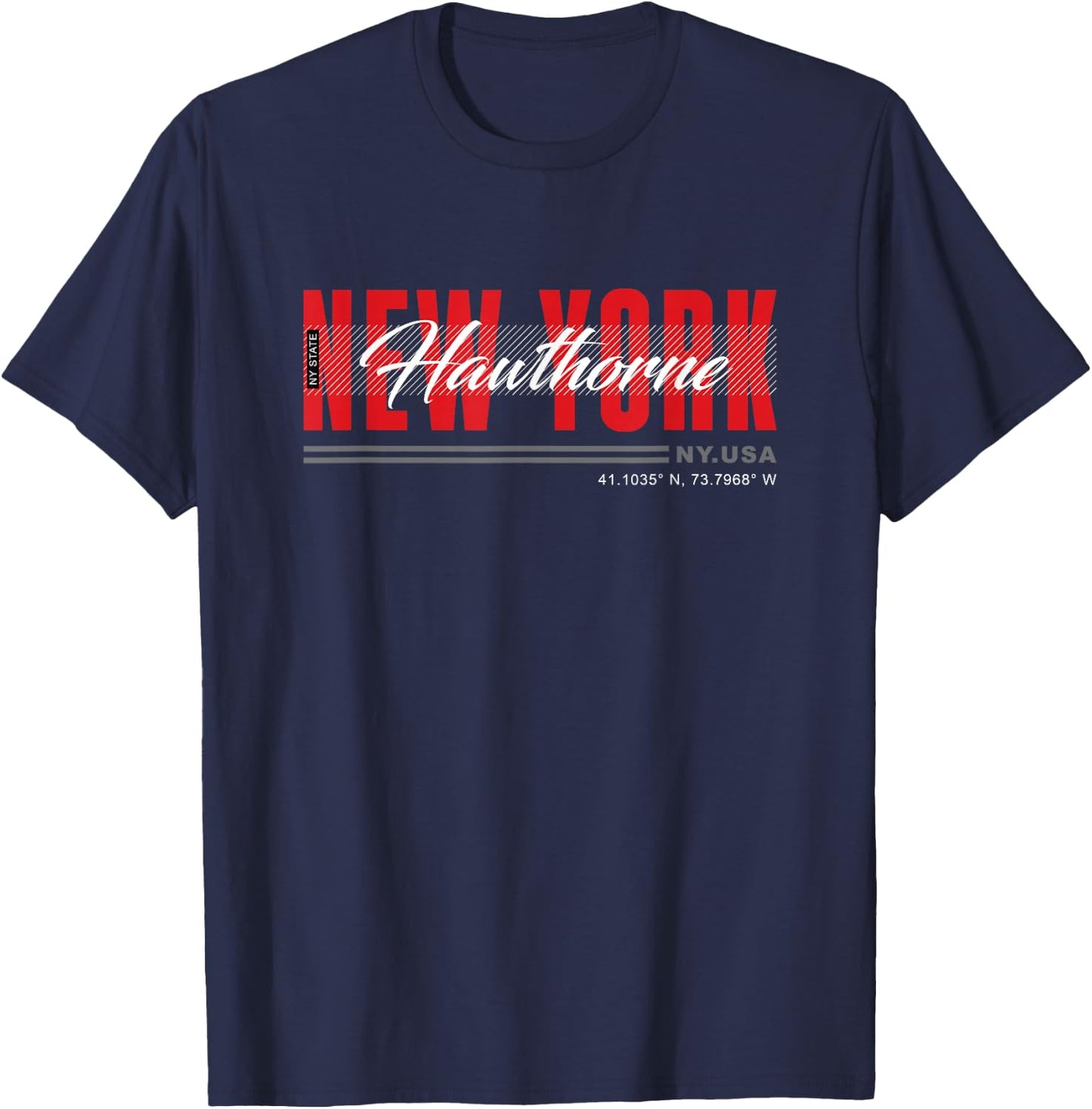 Hawthorne, New York Streetwear Bold Red Urban Design T-Shirt - T-Shirt | Navy
