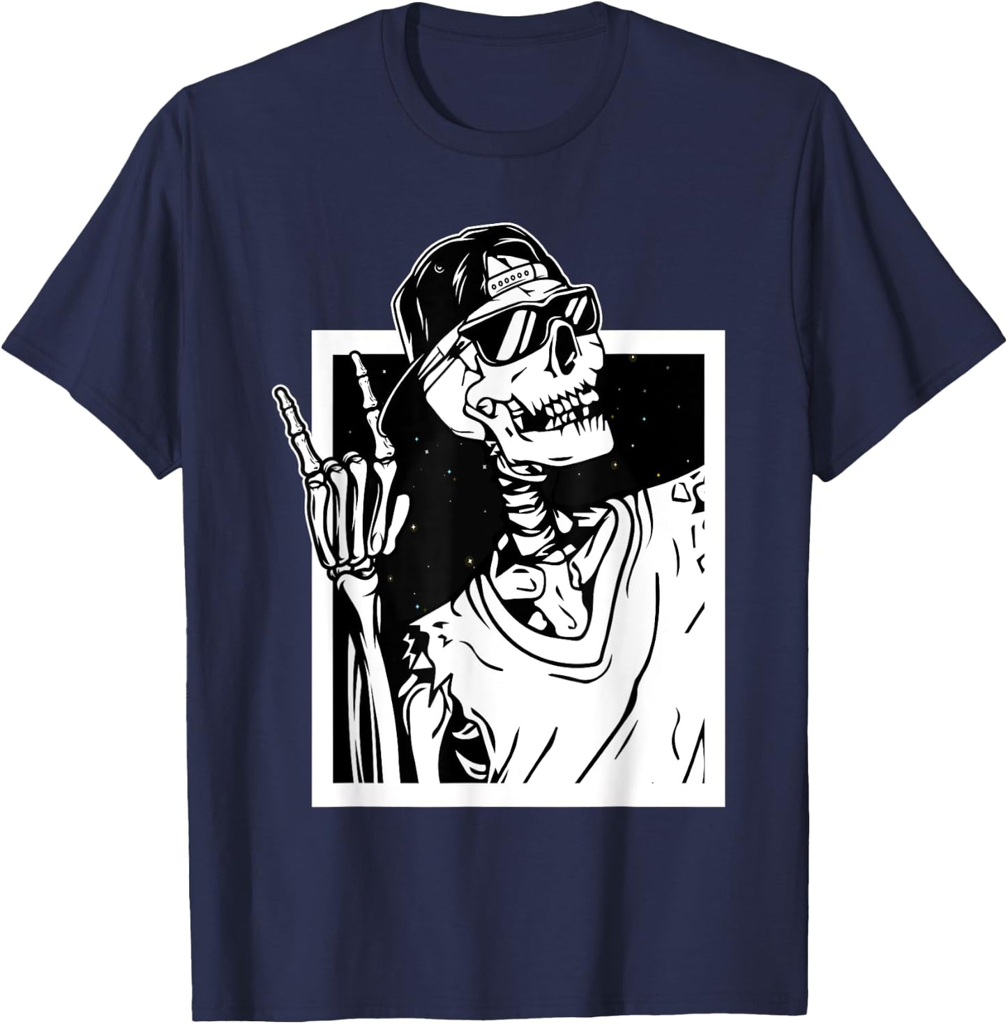 Rock Skeleton Hand Halloween Costume Funny Rocker Music T-Shirt - T-Shirt | Navy