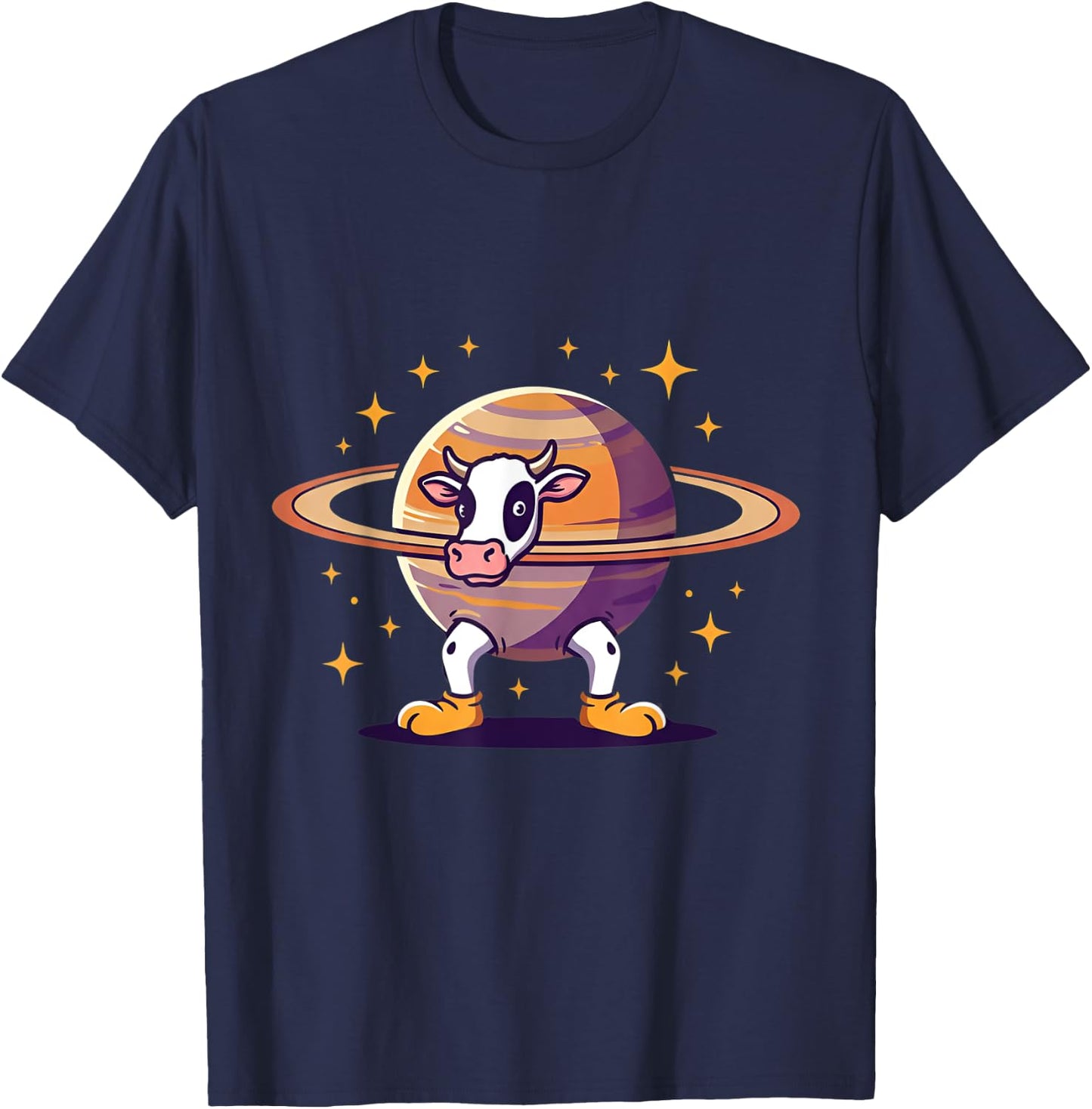 Space Cow Saturn – Animal Cartoon Universe T-Shirt - T-Shirt | Navy